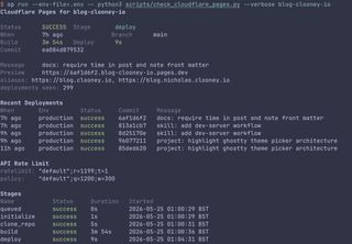 Verbose terminal output version of the Cloudflare Pages deployment status script produced with Codex