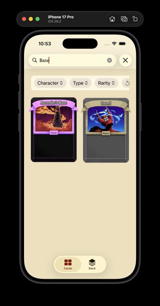Neow's Cafe card detail before keywords were added, showing missing keyword pills for status and curse cards