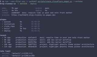 Verbose terminal output version of the Cloudflare Pages deployment status script produced with Claude