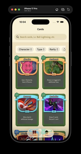 Neow's Cafe card catalog using the light theme